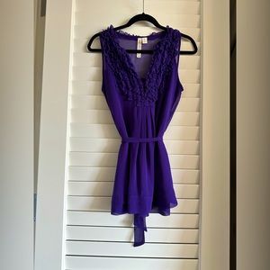 Purple Ruffle Front Tie Blouse